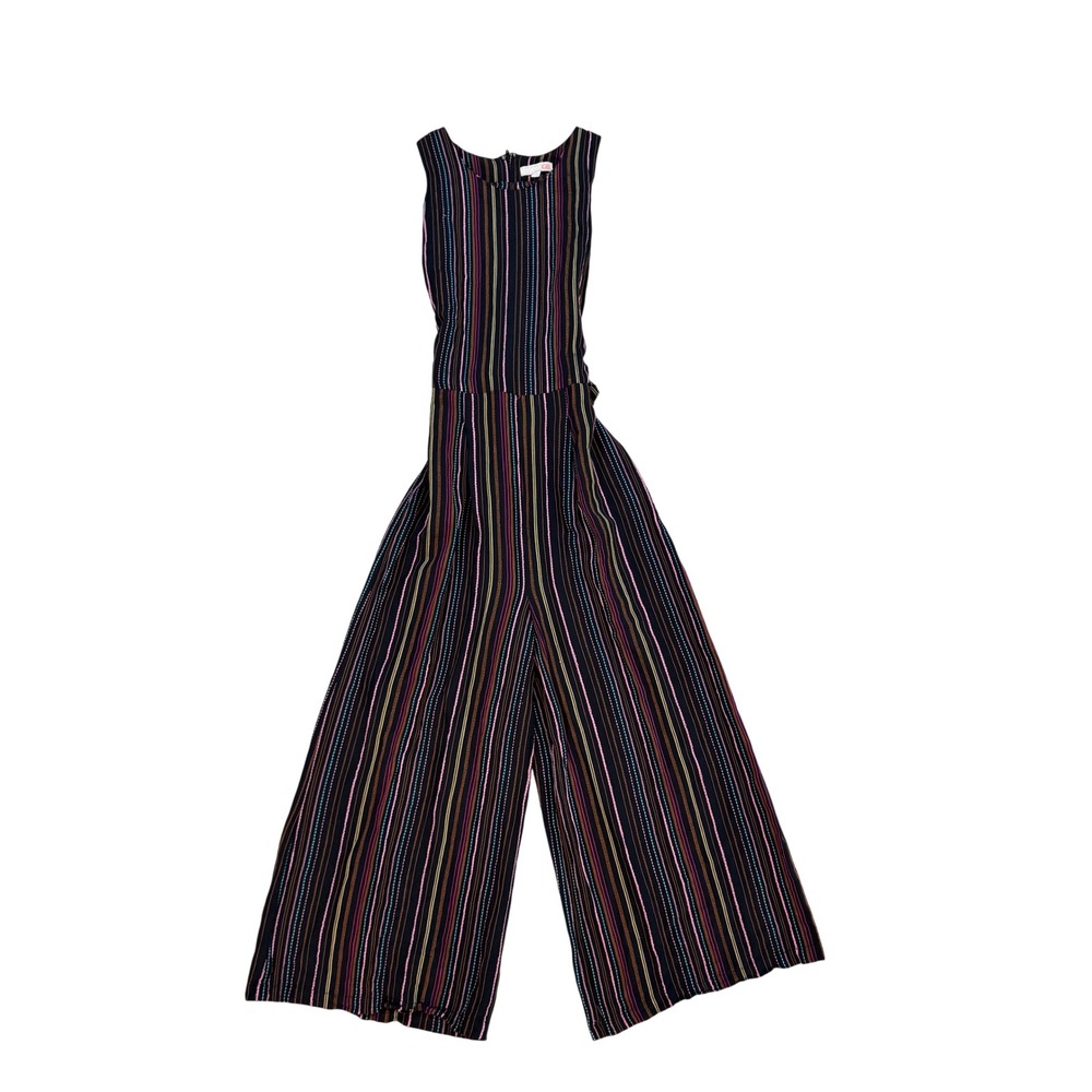 GB Jumpsuit Black Multicolor Stripe Sleeveless Wide Leg Tie Waist Size S